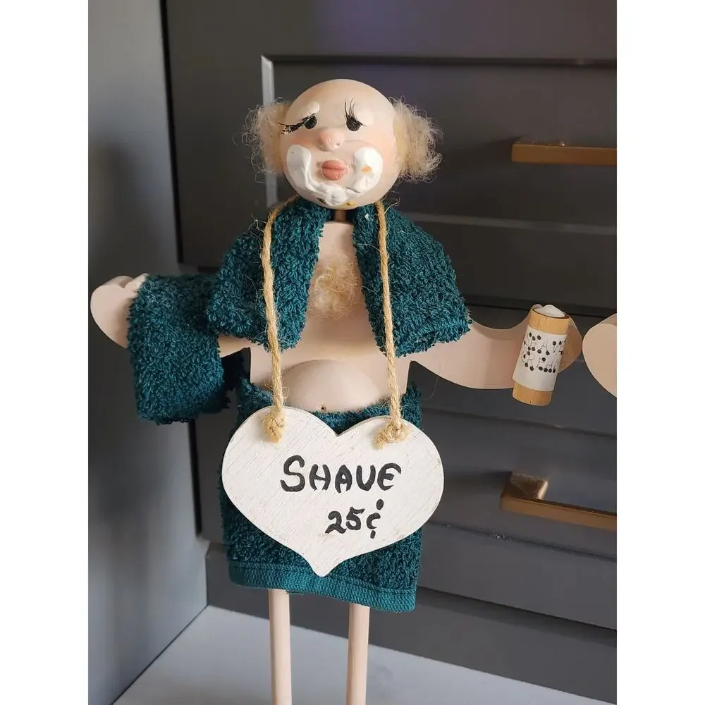 RARE Vintage His & Hers Bathroom Buddy Dolls Whimsical Wooden Folk Art Decor - Picture 9 of 13